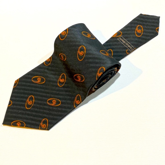 GIORGIO ARMANI Mens Silk Neck Tie Cravatte ~ Blue & Orange~ 58”~ EUC! - Picture 10 of 11
